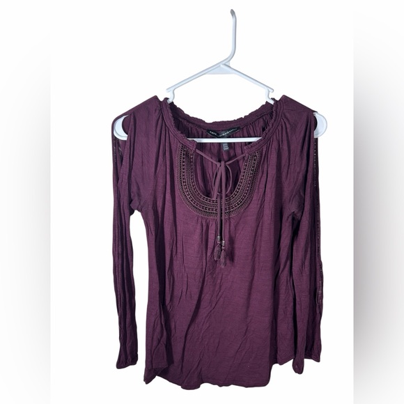 White House Black Market Tops - White House Black Market Plum Boho Tie-Neck Cold-Shoulder Tunic